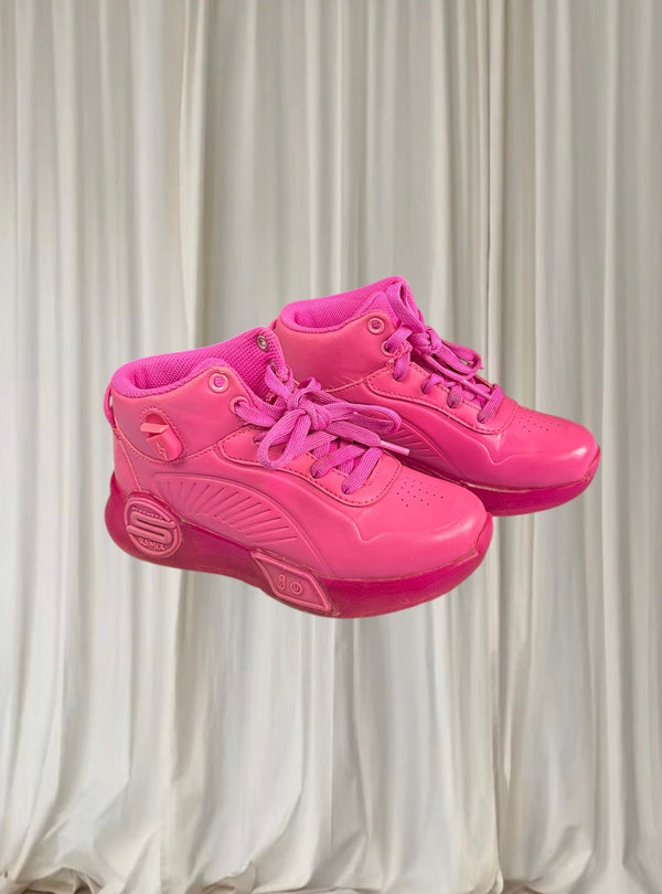 Skechers S-Lights Remix High-Top Sneakers Vibrant Hot Pink Light-Up Kids Shoes - Image 1