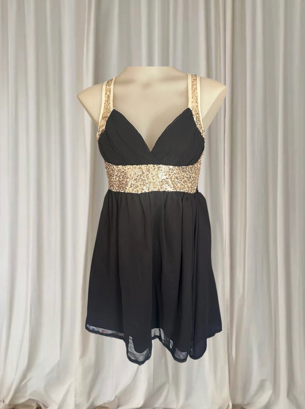 Ice Black And Gold Sequin Embellished Sleeveless Mini Dress - New With Tags - Image 1