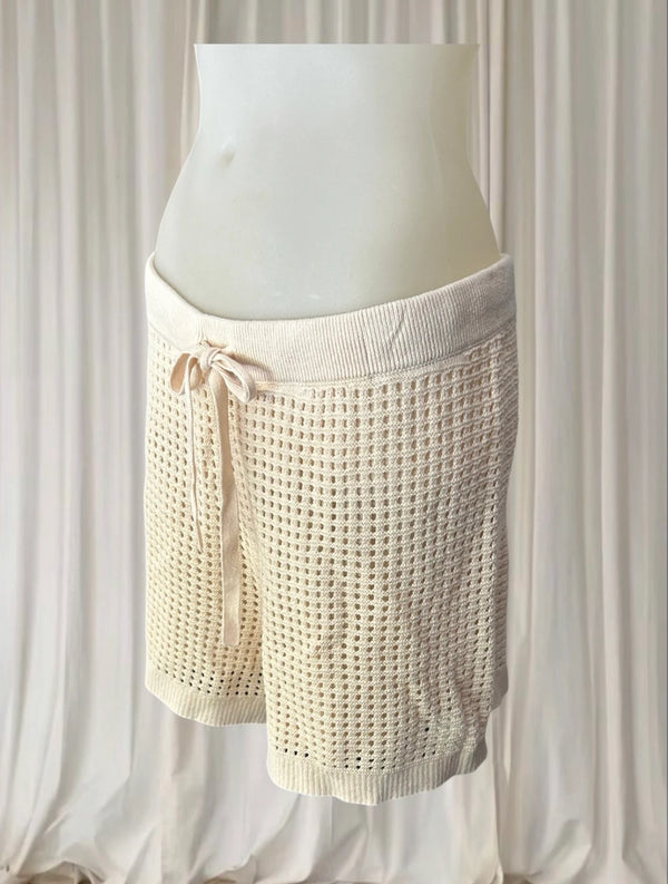 Seafolly Crochet Knit Shorts - Breathable Beige Beachwear - Image 1