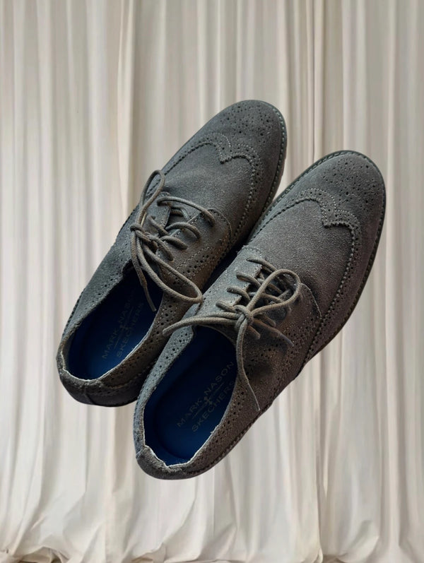 Mark Nason Skechers Grey Suede Wingtip Brogue Oxfords - Men's Size 8.5 - Image 1