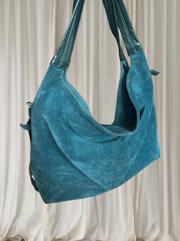 Vera Pelle Green Suede Crossbody Bag - Multi-Zip Italian Design - Image 1
