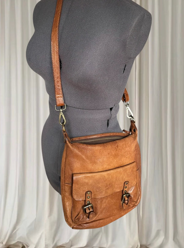 Colarado Leather Crossbody Bag - Vintage Brown Genuine Leather - Image 1