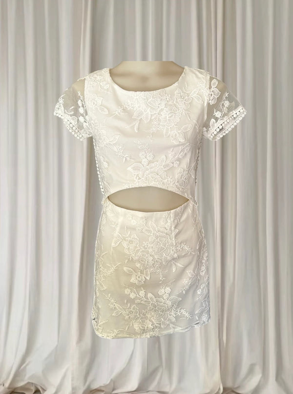 Xenia Boutique White Lace Cut-Out Mini Dress - Size AU 8 - Image 1