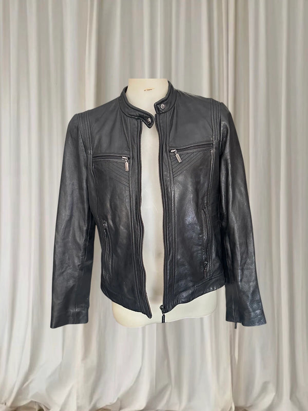 Bernardo Leather Moto Jacket - Classic Black Slim Fit - Image 1