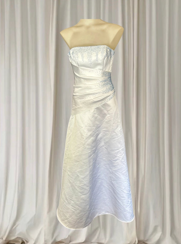 Mr K Strapless Satin Wedding Dress - Beaded Bodice Size 6 - Image 1