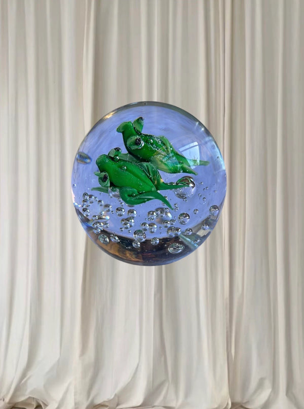 Artisan Vintage Art Glass Paperweight - Two Green Frogs with Controlled Bubbles - Image 1