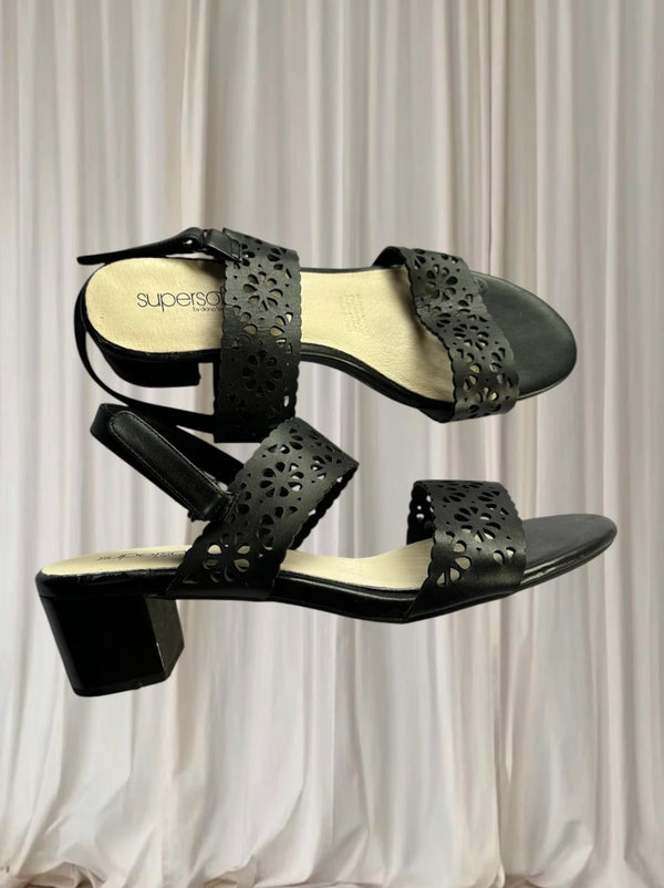 Supersoft by Diana Ferrari Block Heel Sandals -Black Leather AU 10 - Image 1