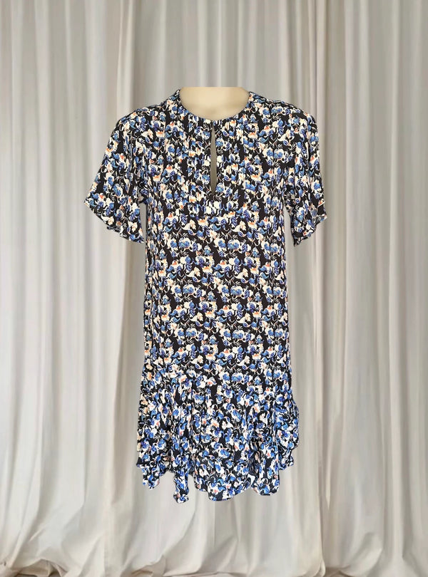 Reiss Lulu Floral Mini Dress - Blue Ditsy Print Keyhole Neckline UK 8 - Image 1