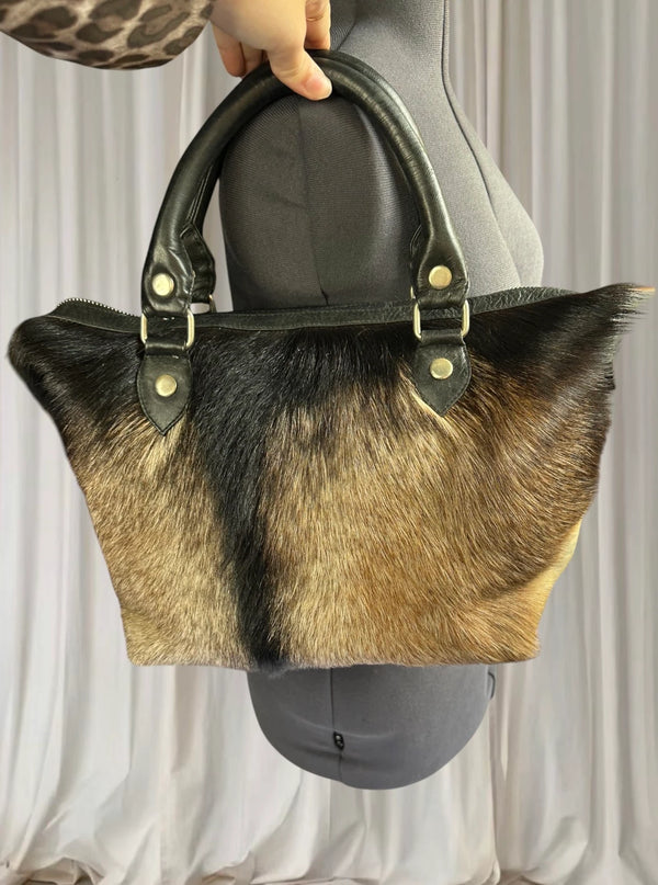 Zuzi Genuine Hair-On-Hide Leather Tote Bag - Textured Animal Print - Image 1