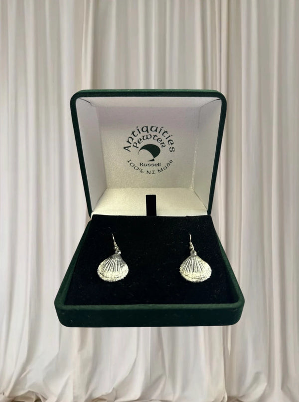 Antiquities Pewter Seashell Earrings - Handcrafted New Zealand Silver Tone Jewelry - Image 1