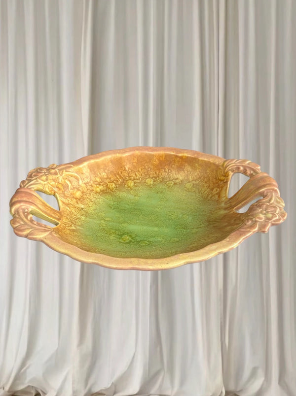 Antique Serving Bowl - Vintage Art Deco Green and Gold Ceramic Tray - Image 1