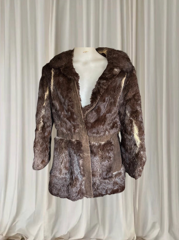 Vintage Genuine Mink Fur And Suede Paneled Jacket - Brown Luxury Coat - Image 1