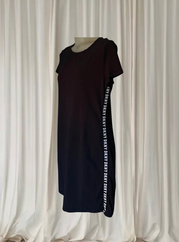 DKNY Women's Logo Tape T-Shirt Dress - Casual Black Short Sleeve L - Image 1