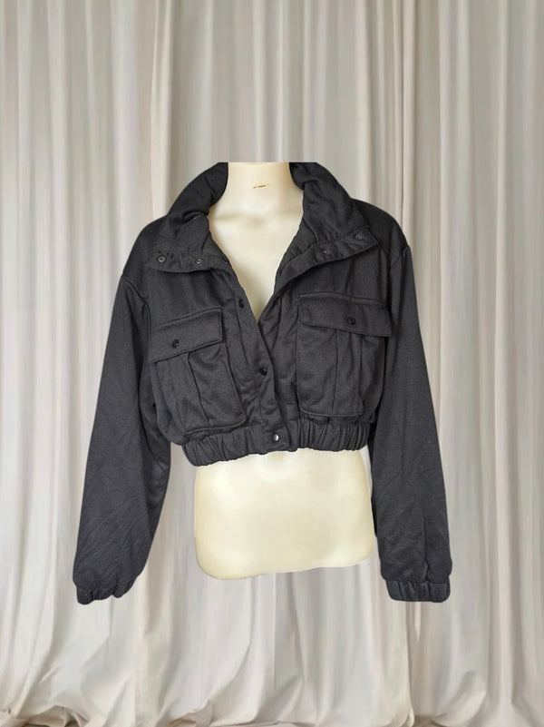 Cropped Utility Jacket - Modern Black Layering Piece Small - Image 1