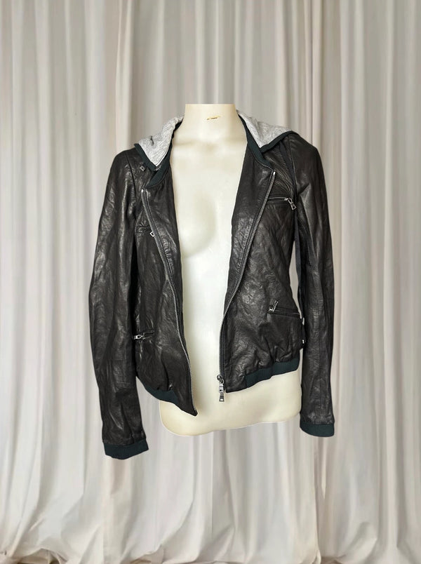 Diane Von Furstenberg Designer Black Leather Jacket Size S - Image 1