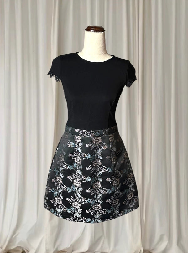 Lipsy London Floral Jacquard Skater Dress - Fit-and-Flare Mini UK10 - Image 1