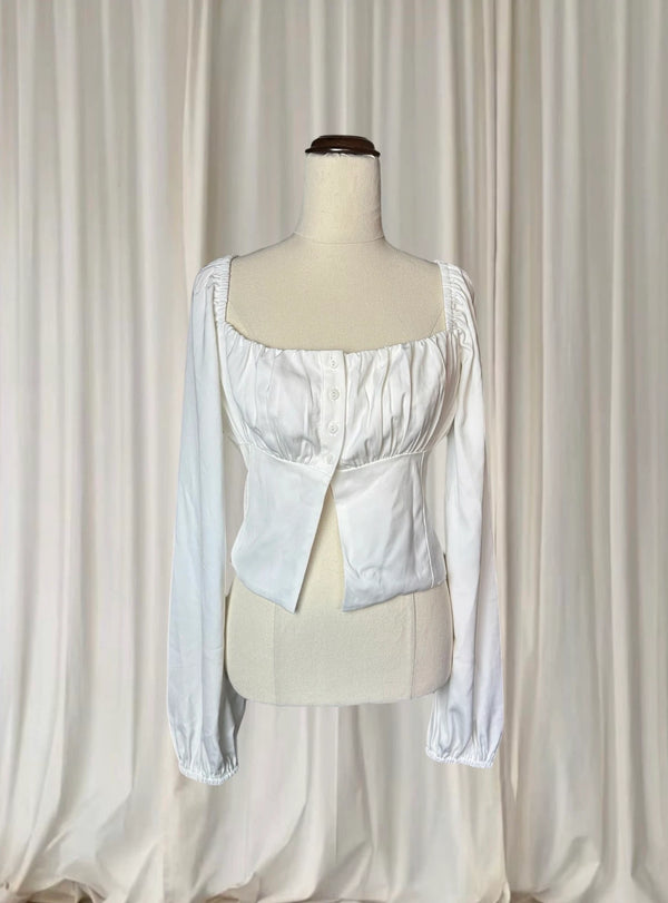 Perfect Stranger Lucy Long Sleeve Blouse - White Ruched Square Neck Top M - Image 1