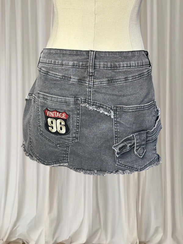 Grunge Black Denim Cargo Mini Skirt - Vintage Style BNWT L - Image 1