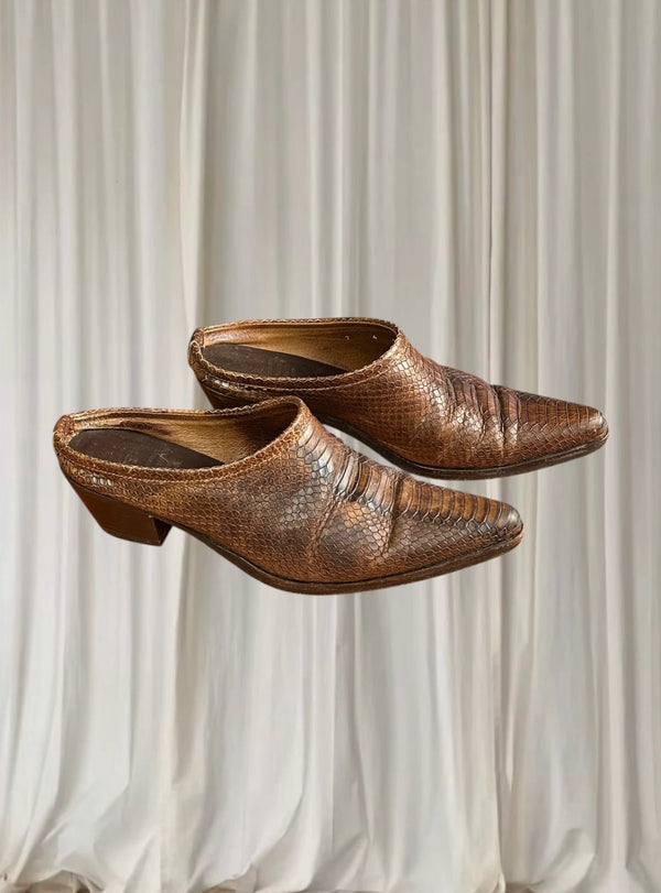 R.M. Williams Cuban Cowboy Mules Snake Skin Print Leather Women's AU7 - Image 1