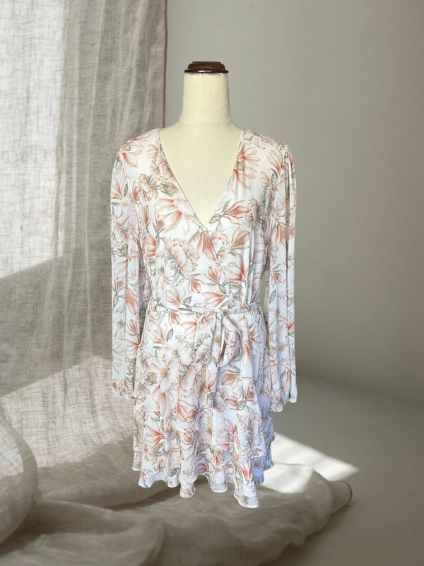 Forever New Boho Long Sleeve Floral Wrap Midi Dress AU14 (Large)