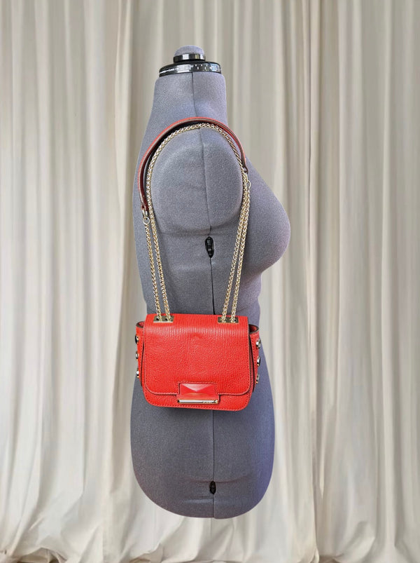 Mimco Women's Crossbody Bag Red Leather Gold Chain Stud Detail