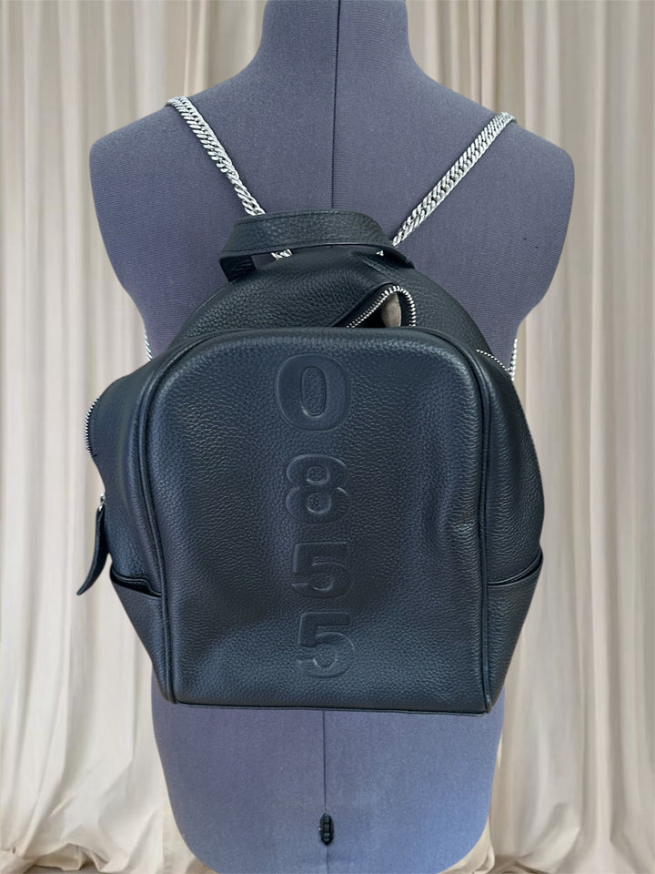 0855 Black Leather Backpack