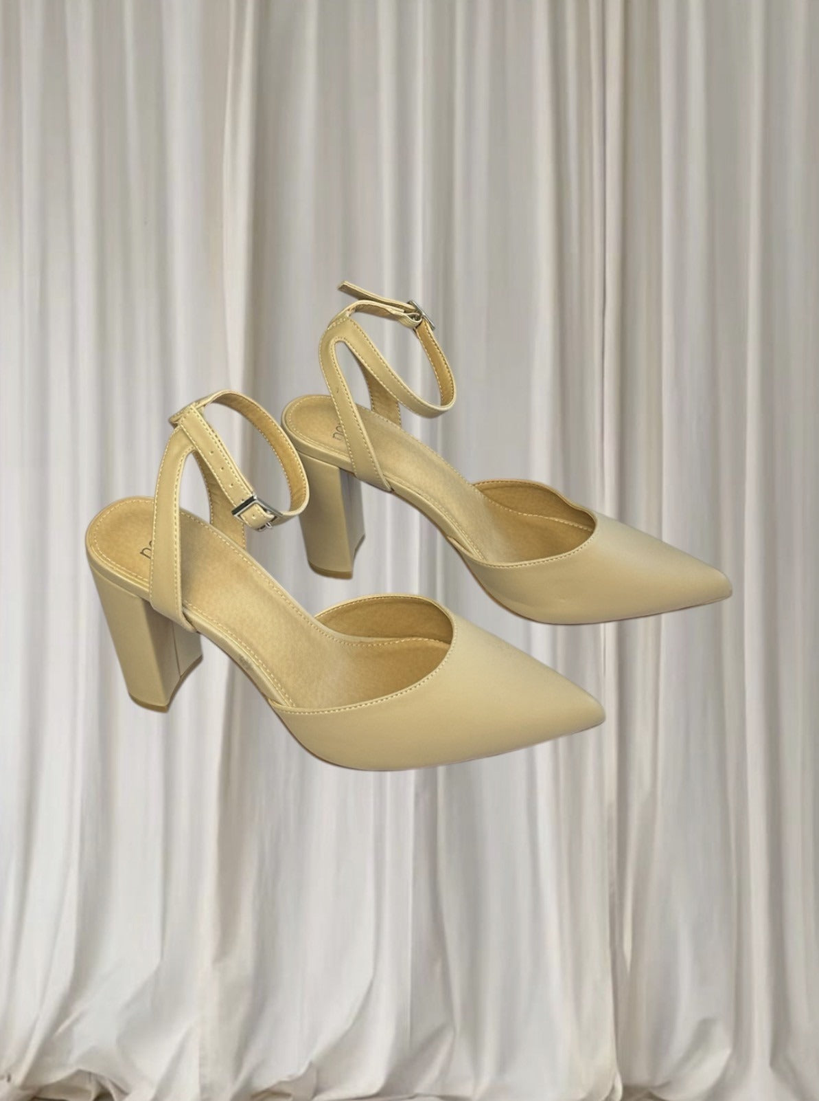 Novo Ivie Beige Pointed Toe Ankle Strap Block Heel Pumps AU 9  - Image 1