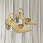 Novo Ivie Beige Pointed Toe Ankle Strap Block Heel Pumps AU 9  - Image 1