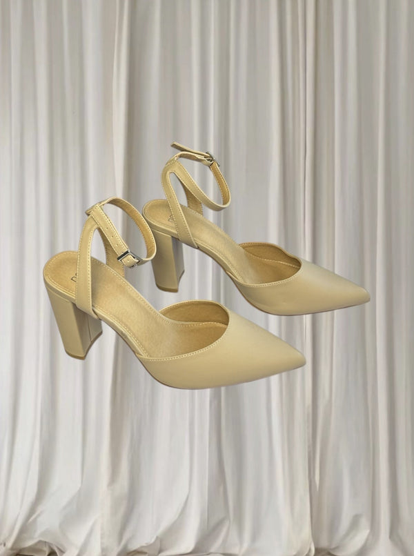 Novo Ivie Beige Pointed Toe Ankle Strap Block Heel Pumps AU 9  - Image 1