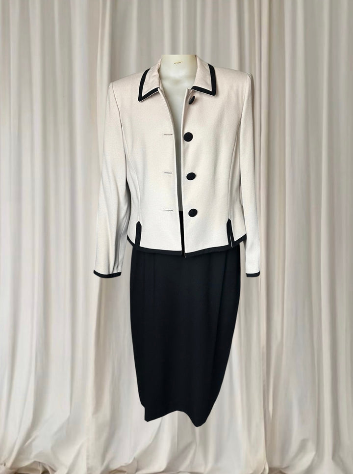 Preston & York Suit Set- Blazer & Skirt Elegant Cream & Black Contrast 12AU - Image 1