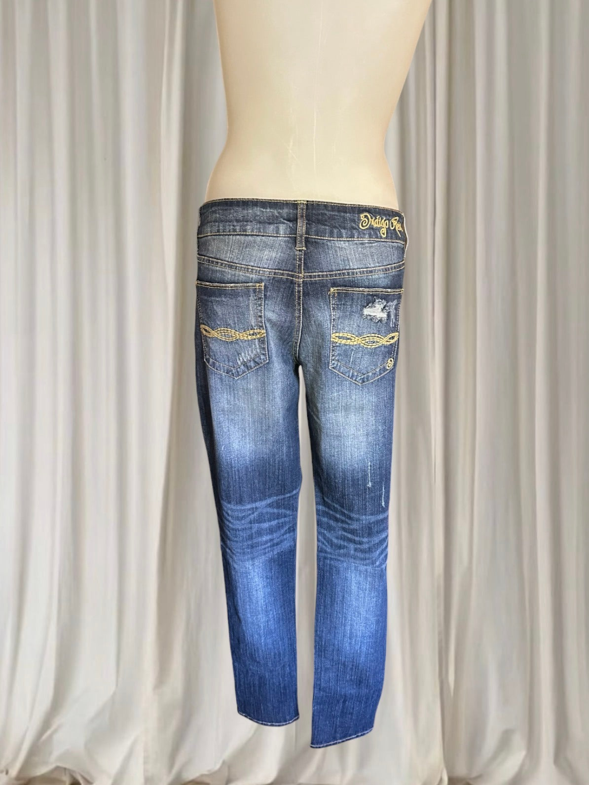 Indigo Rein Women's Distressed Embroidered Back Pocket Jeans - Blue Denim - Image 2