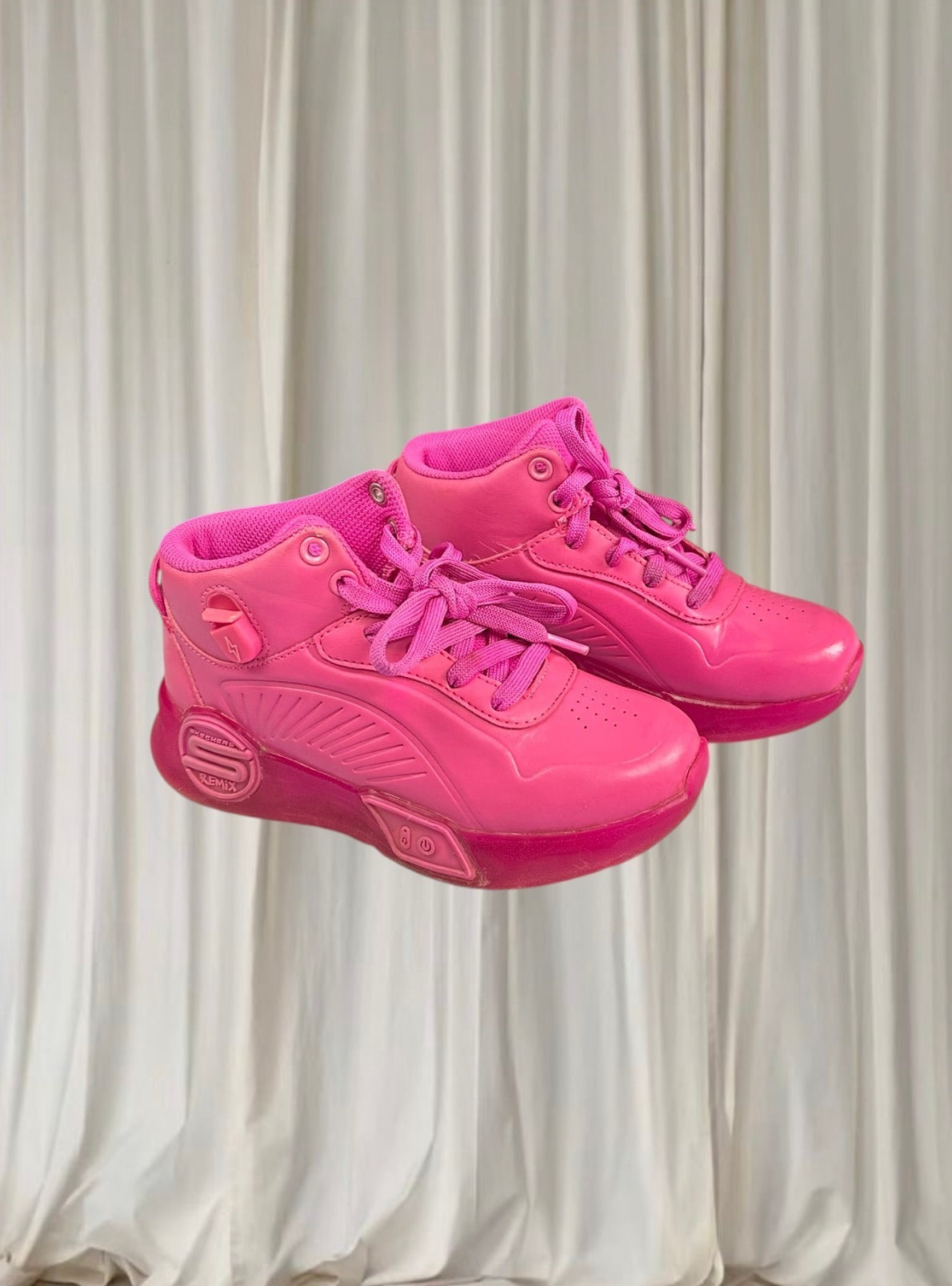 Skechers S-Lights Remix High-Top Sneakers Vibrant Hot Pink Light-Up Kids Shoes - Image 1