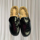 Too Many Shoes Croc-Embossed Mules - Black Faux Fur Lined Slip-Ons - Image 3