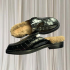 Too Many Shoes Croc-Embossed Mules - Black Faux Fur Lined Slip-Ons - Image 5