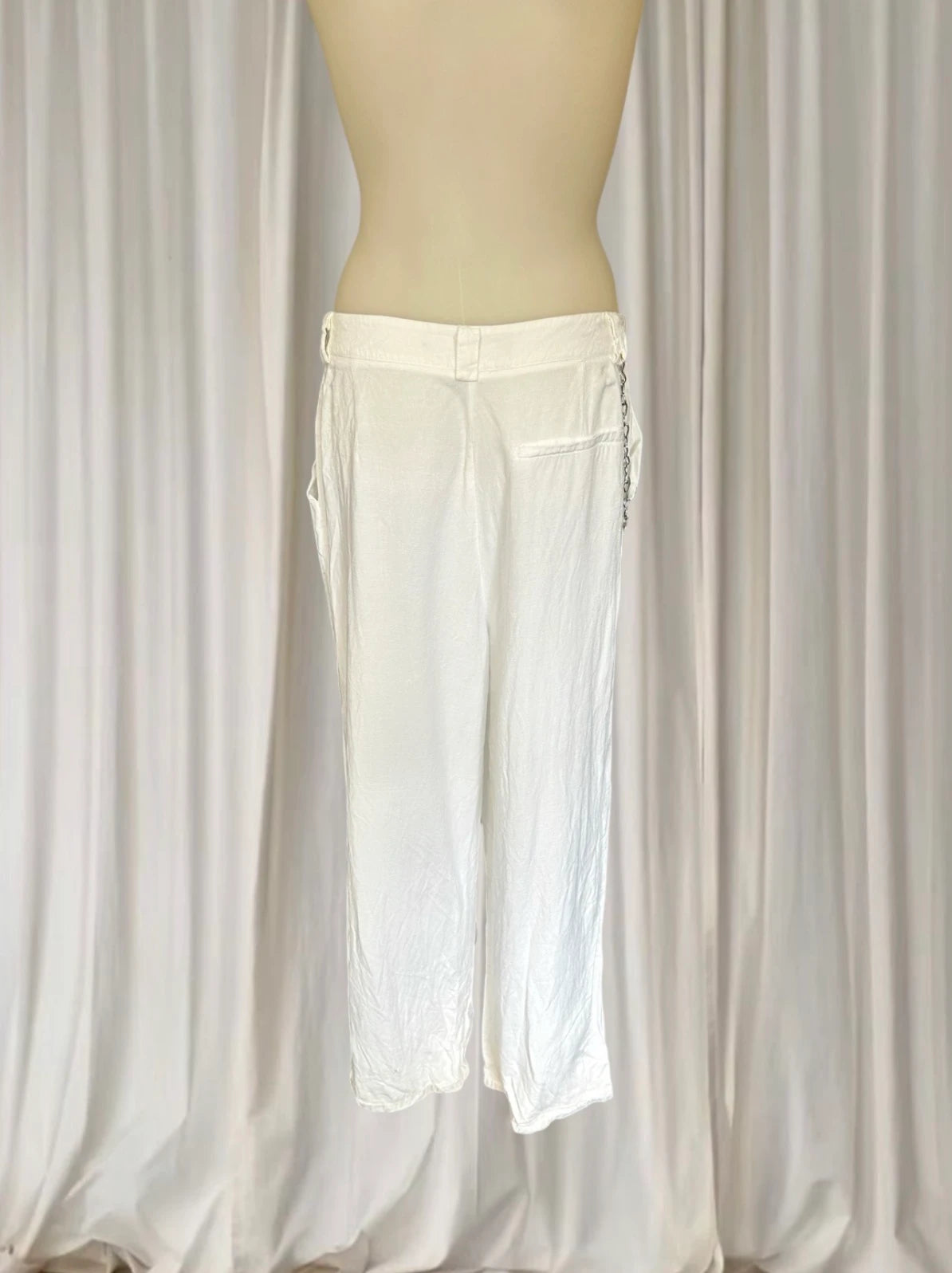 Lioness White Linen Pants - Relaxed Fit With Silver Hardware Detail - Image 2