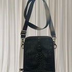 Men's Crocodile Pattern Embossed Leather Crossbody Messenger Bag - Dark Brown - Image 1