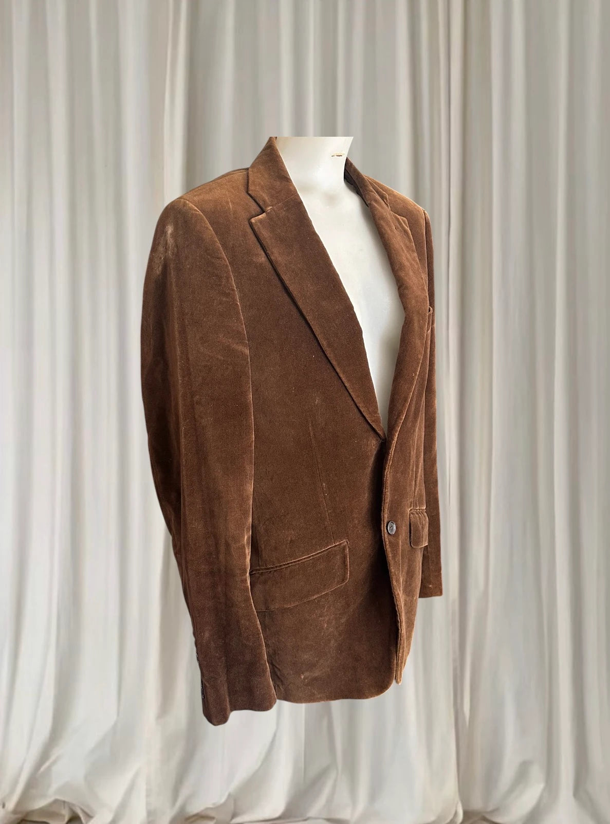 Vintage Tailor Made Velvet Blazer - Unisex Classic Brown Tailored Fit - Image 3