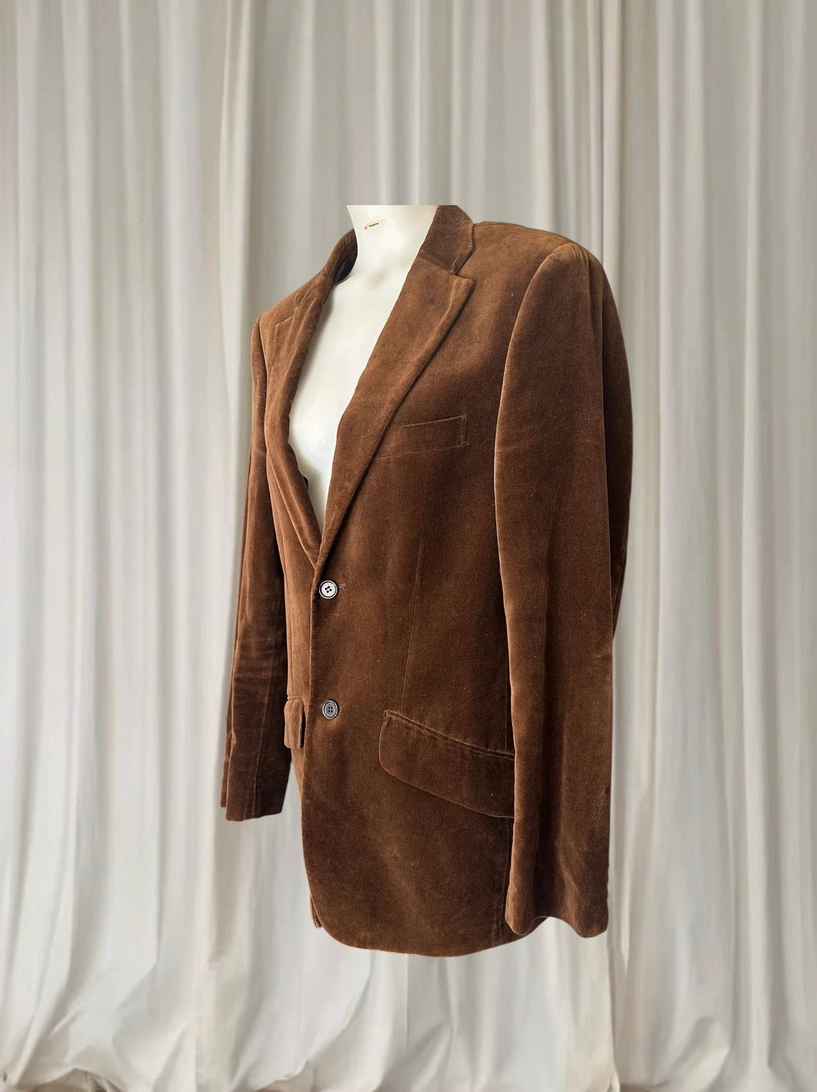 Vintage Tailor Made Velvet Blazer - Unisex Classic Brown Tailored Fit - Image 4