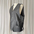 BikerGear Men's Genuine Leather Motorcycle Vest - Adjustable Side Lace Up Design - Image 2
