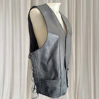 BikerGear Men's Genuine Leather Motorcycle Vest - Adjustable Side Lace Up Design - Image 4