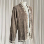 Alpasur Alpaca Wool Cardigan - Vintage Brown Geometric Trim - Image 2