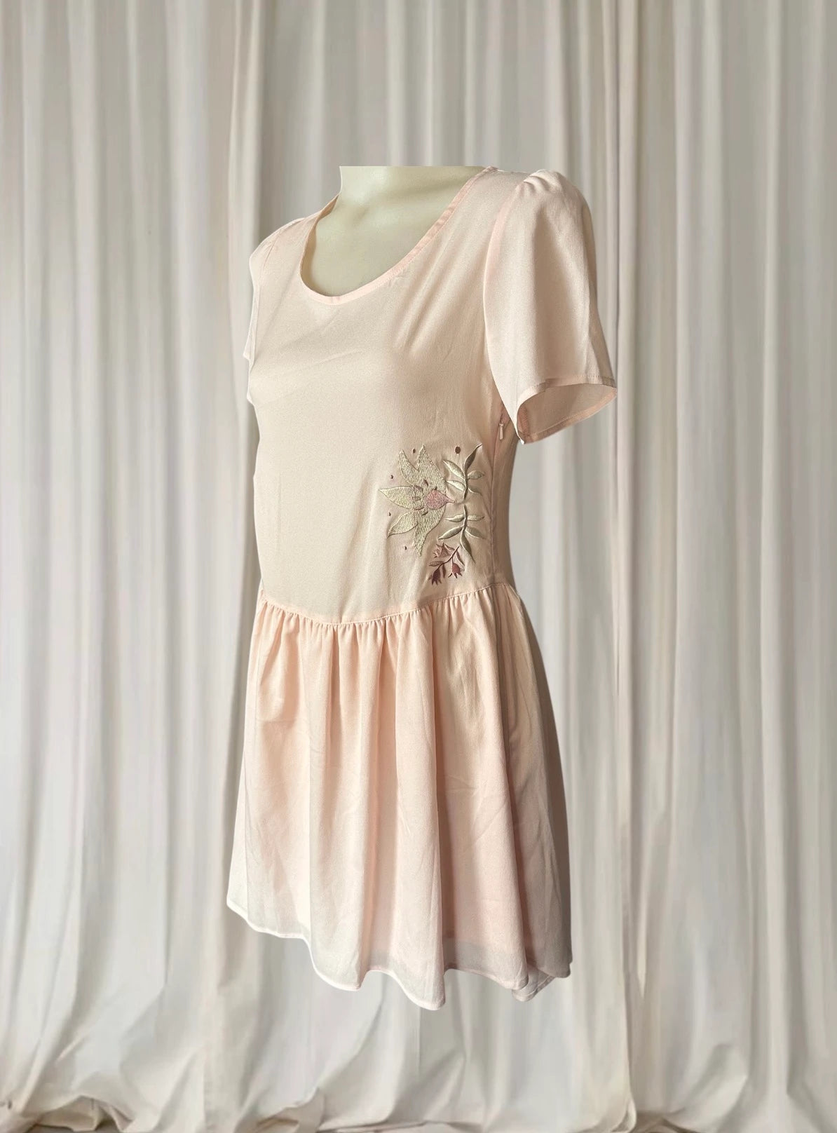 Rhythm Livin Sew Much Fun Dress - Pale Pink Embroidered Drop Waist Mini - Image 3