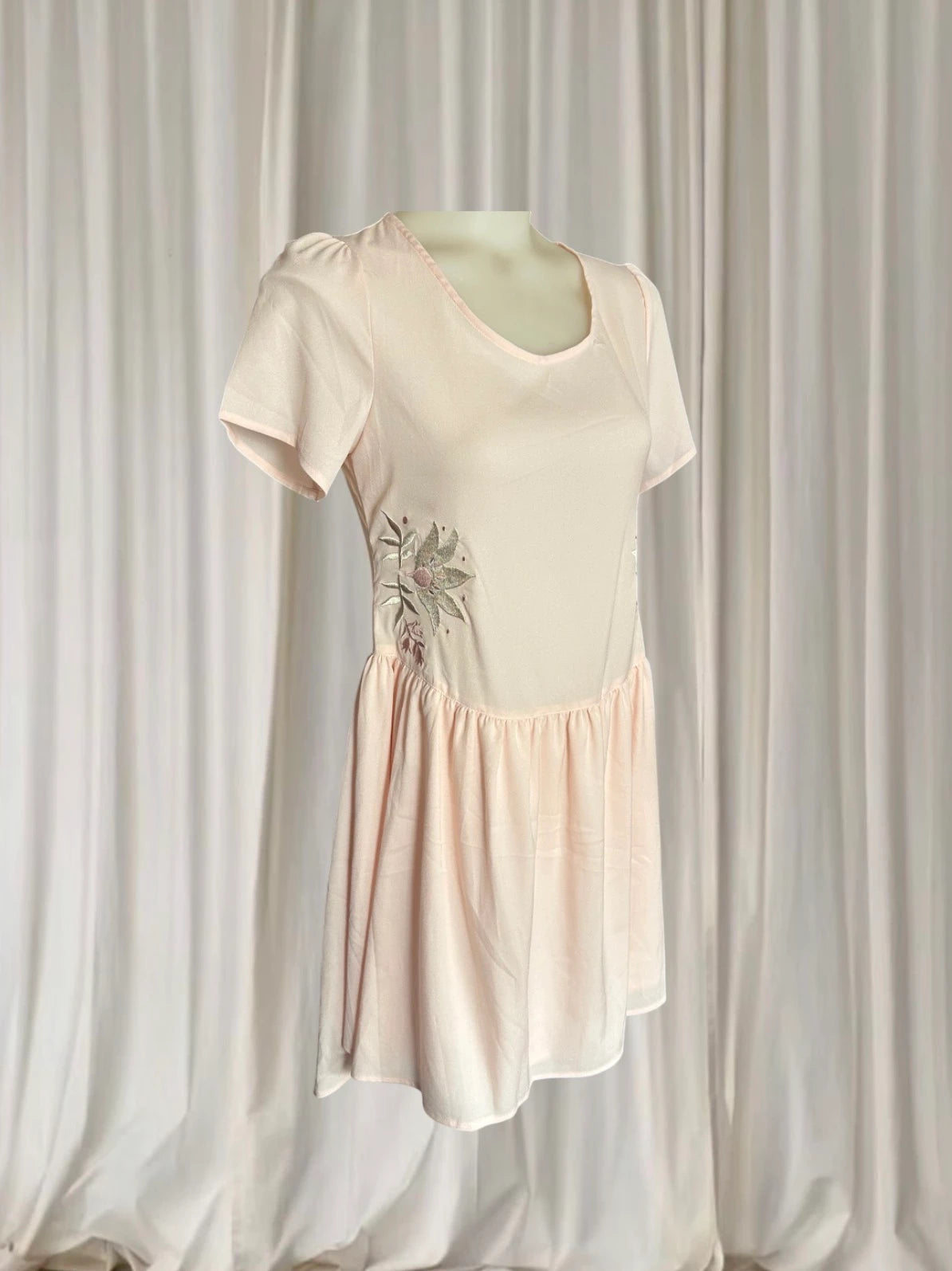 Rhythm Livin Sew Much Fun Dress - Pale Pink Embroidered Drop Waist Mini - Image 2