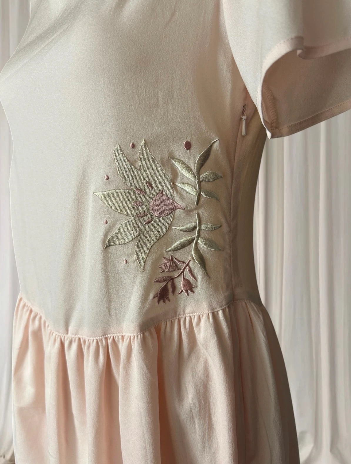 Rhythm Livin Sew Much Fun Dress - Pale Pink Embroidered Drop Waist Mini - Image 4