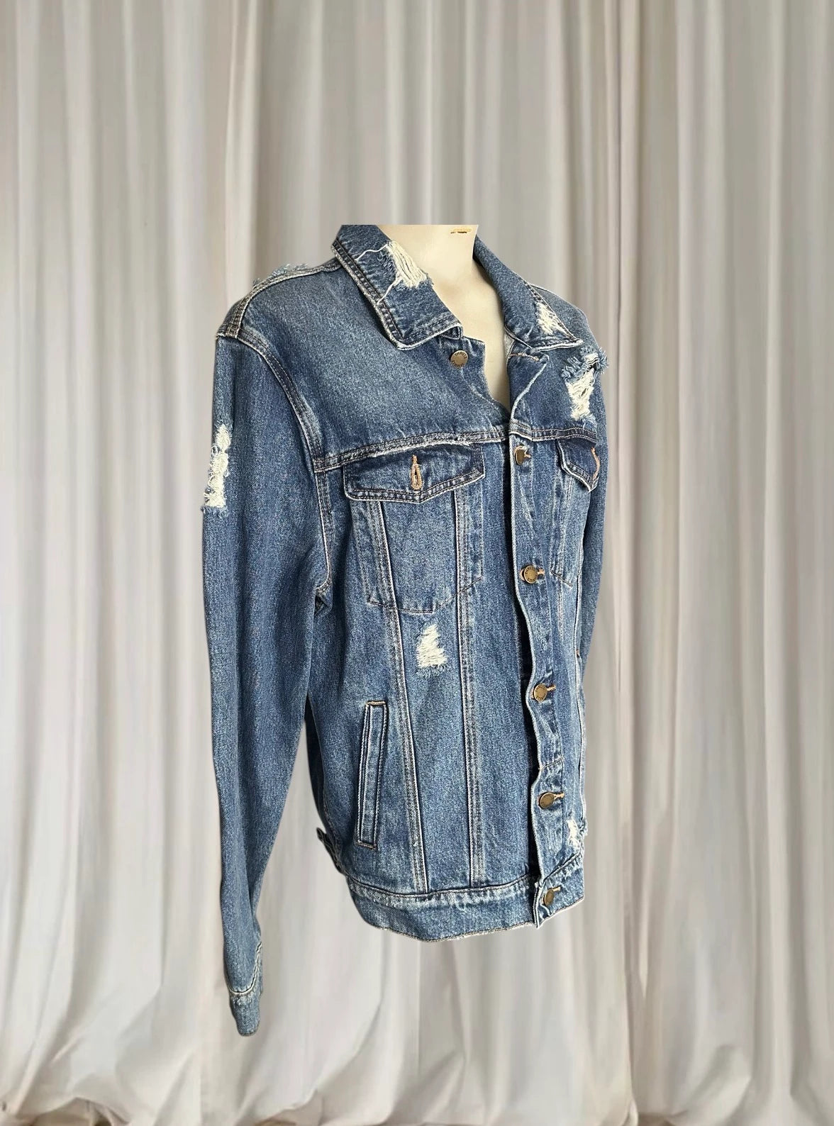 Thrills Wanderer Denim Jacket - Distressed Medium Wash - Image 3