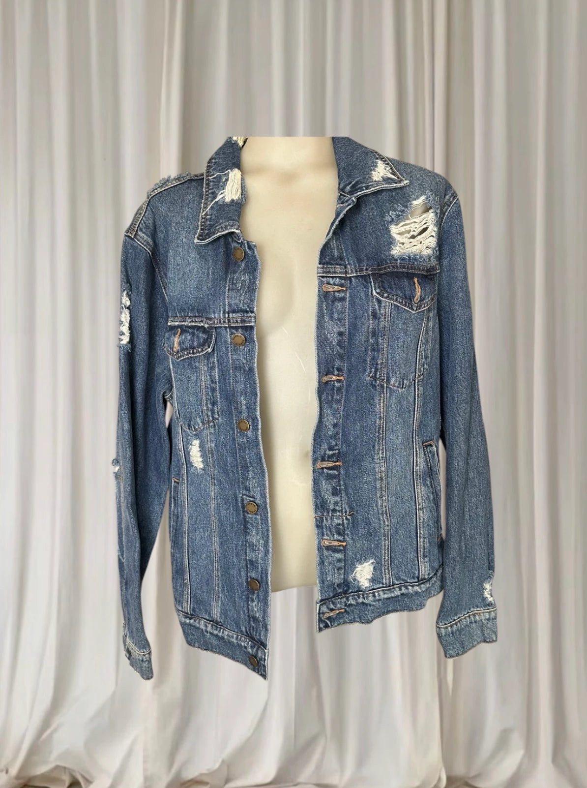 Thrills Wanderer Denim Jacket - Distressed Medium Wash - Image 1