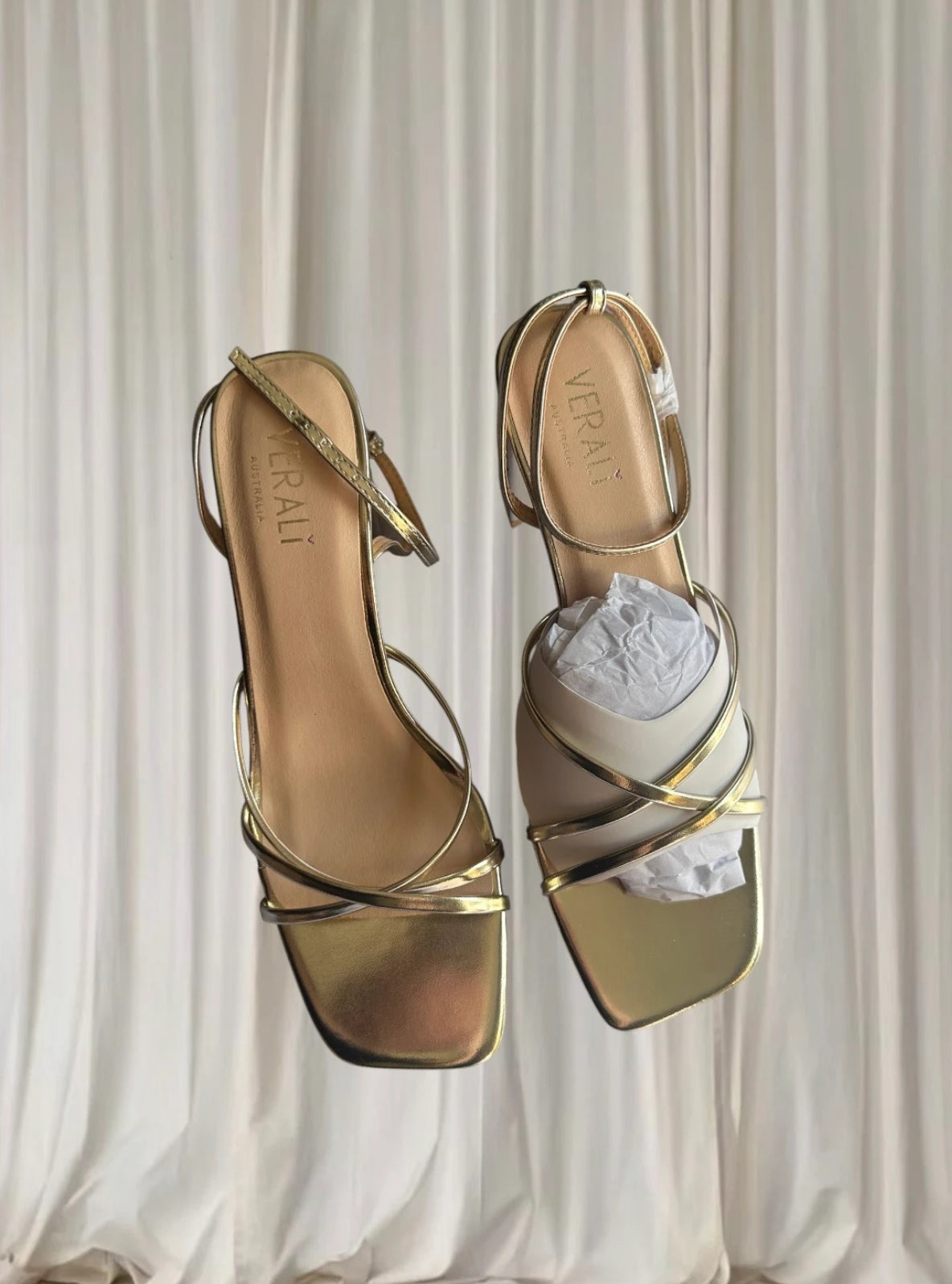 Verali Australia Nakita Gold Strappy Block Heel Sandals - Size 40 - Image 2