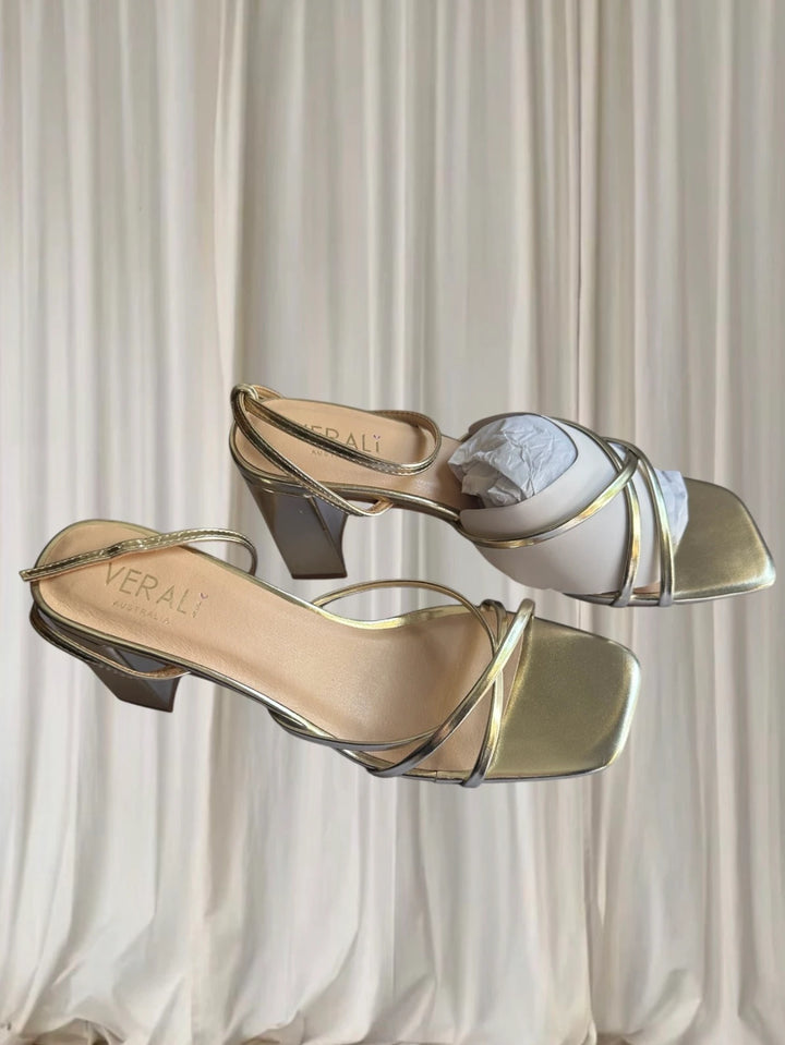 Verali Australia Nakita Gold Strappy Block Heel Sandals - Size 40 - Image 1