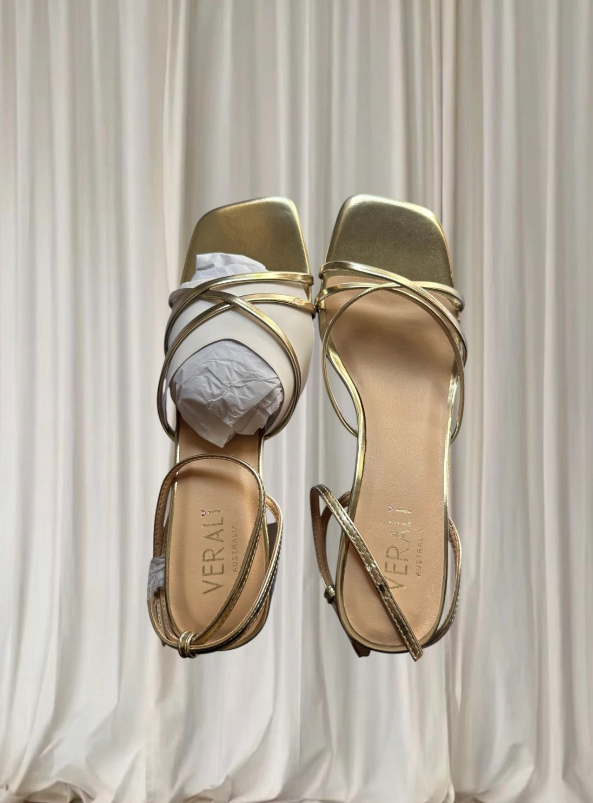 Verali Australia Nakita Gold Strappy Block Heel Sandals - Size 40 - Image 3