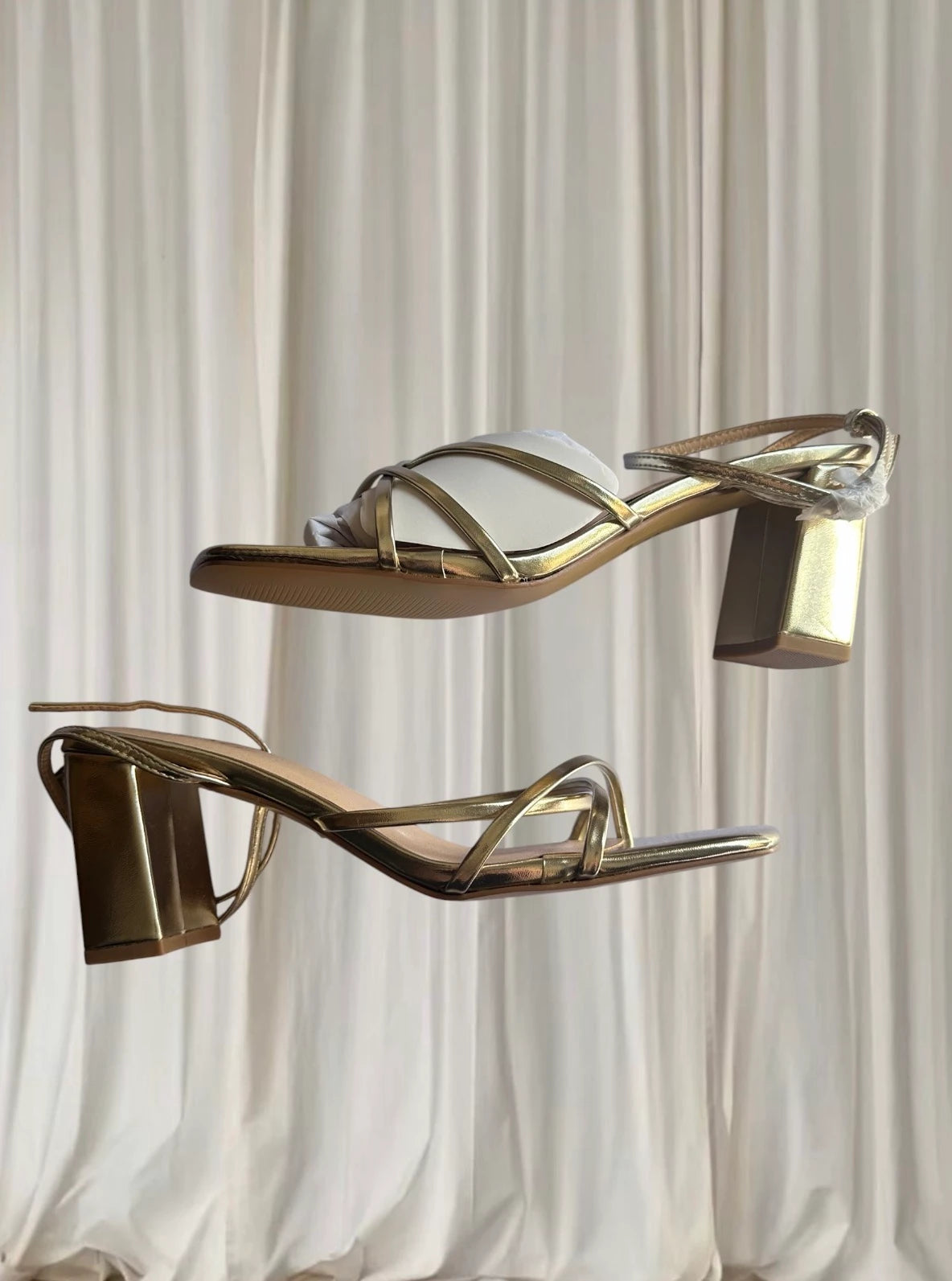 Verali Australia Nakita Gold Strappy Block Heel Sandals - Size 40 - Image 4